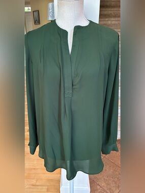 Zoa New York V- Neck Forest Green Long Sleeve Blouse